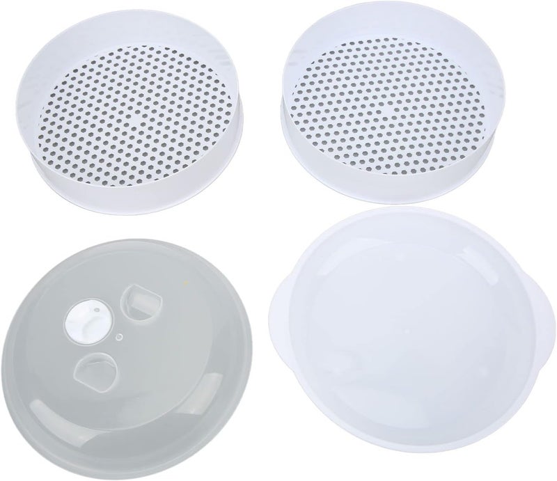GLOGLOW Steamed Grid PP Plastic Material, HeatResistant with Transparent Cover, Ergonomic Handles, Large and Medium Sizes Available Microwave Steamer, DualLayer, Nan (Medium Double Layer) - Image 1