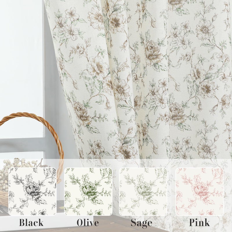 Lino Rosa Brown Vintage Floral Farmhouse Curtains, Antique Linen Romantic Country Cottage Curtains for Living Room Bedroom, 50 Wide x 63 Inch Length, Taupe and Beige - Image 4