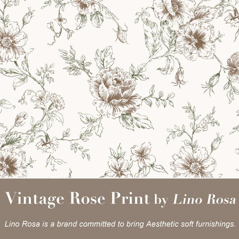 Lino Rosa Brown Vintage Floral Farmhouse Curtains, Antique Linen Romantic Country Cottage Curtains for Living Room Bedroom, 50 Wide x 63 Inch Length, Taupe and Beige - Image 3