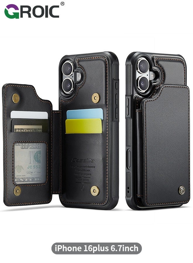 GROIC حافظة هاتف سوداء مع حامل بطاقات لهاتف iPhone 16 Plus، حافظة جلدية لهاتف iPhone 16 Plus، حافظة محفظة هاتف لهاتف iPhone 16 Plus مع حامل - Image 1
