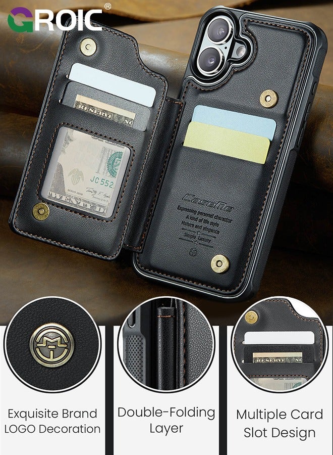 GROIC حافظة هاتف سوداء مع حامل بطاقات لهاتف iPhone 16 Plus، حافظة جلدية لهاتف iPhone 16 Plus، حافظة محفظة هاتف لهاتف iPhone 16 Plus مع حامل - Image 3