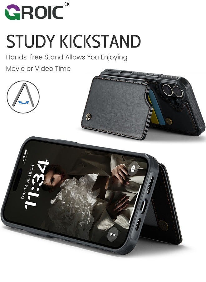 GROIC حافظة هاتف سوداء مع حامل بطاقات لهاتف iPhone 16 Plus، حافظة جلدية لهاتف iPhone 16 Plus، حافظة محفظة هاتف لهاتف iPhone 16 Plus مع حامل - Image 4