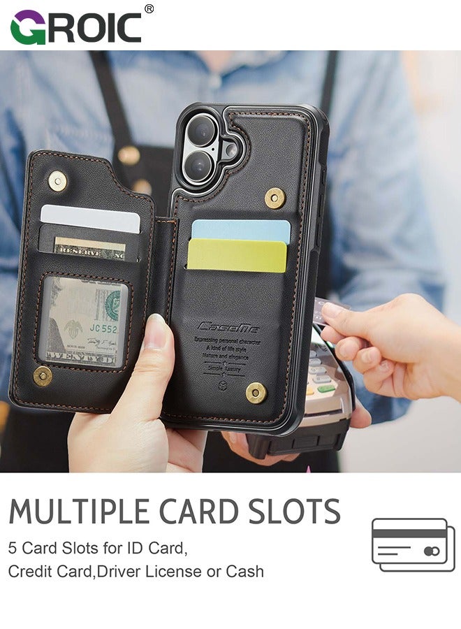 GROIC حافظة هاتف سوداء مع حامل بطاقات لهاتف iPhone 16 Plus، حافظة جلدية لهاتف iPhone 16 Plus، حافظة محفظة هاتف لهاتف iPhone 16 Plus مع حامل - Image 5