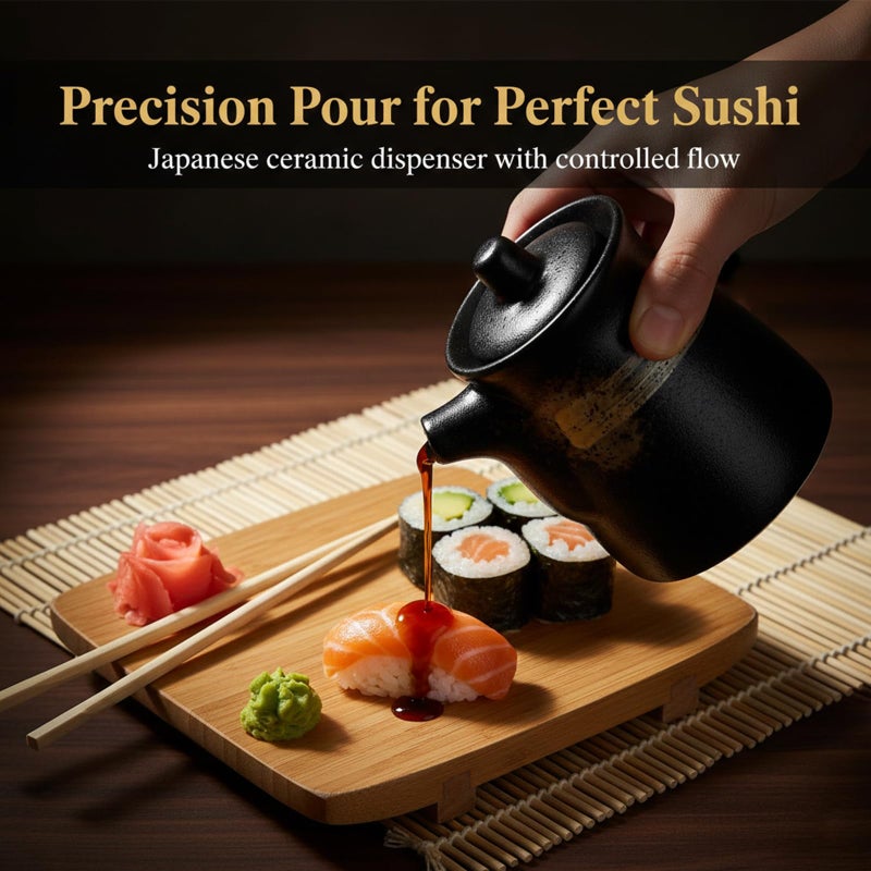 MDEOOSKY Ceramic Seasoning Bottle, Japanese Style Earthenware Ceramic Oil Dispenser, Olive Oil Dispenser, Sushi Sauce Container, 6.76 fl oz - Image 3