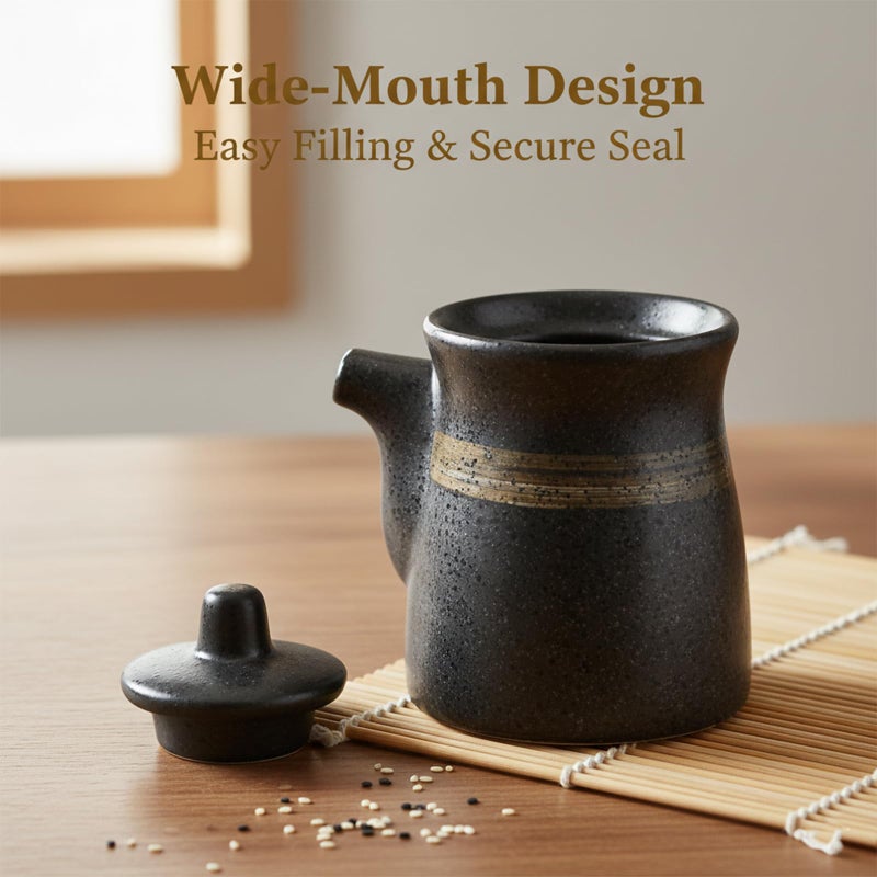 MDEOOSKY Ceramic Seasoning Bottle, Japanese Style Earthenware Ceramic Oil Dispenser, Olive Oil Dispenser, Sushi Sauce Container, 6.76 fl oz - Image 5