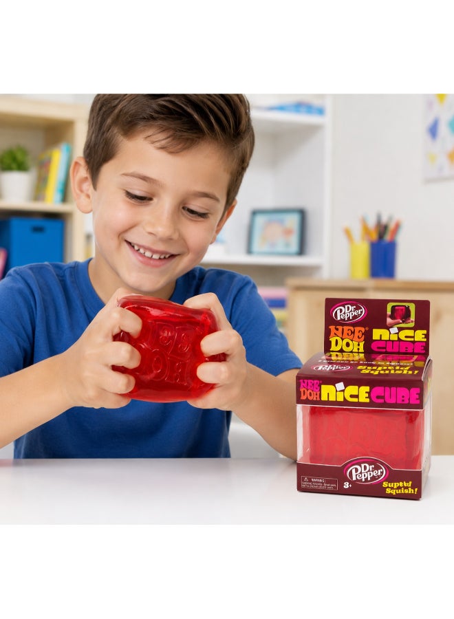Needoh Dr. Pepper Single Piece Nice Cube Squishy Stress Relief Toy | Soft Squeeze Fidget Sensory Cube | Slow Rising Squash Toy for Kids & Adults | Anxiety Relief Desk Toy | Age 3+-Red - Image 3