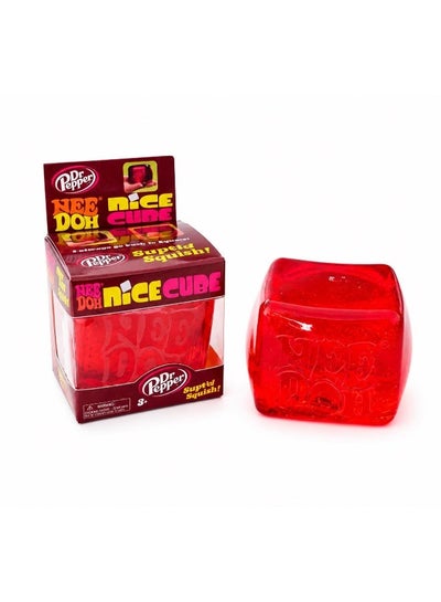 Needoh Dr. Pepper Single Piece Nice Cube Squishy Stress Relief Toy | Soft Squeeze Fidget Sensory Cube | Slow Rising Squash Toy for Kids & Adults | Anxiety Relief Desk Toy | Age 3+-Red