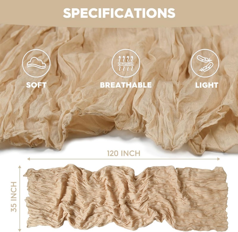 Artoid Mode Boho Champagne Gauze Wedding Cheesecloth Table Runner, 35x120 Inch Seasonal Fabric Kitchen Dining Holiday Table Decor for Home Party - Image 5