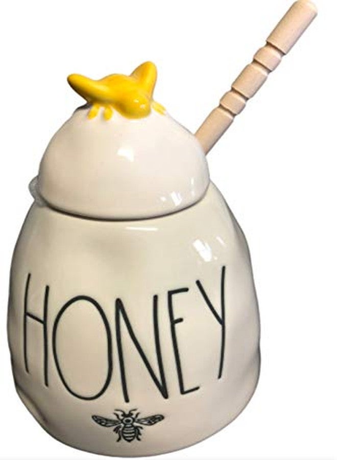 Rae Dunn by Magenta HONEY Pot Wooden Dipper Bee Icon Yellow Bee Topper - Image 1