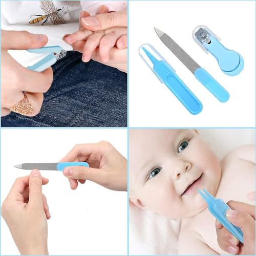 Scenty 10 In1 Baby Grooming Kit,Portable Baby Grooming Kit For New Born Baby,Finger Brush,Baby Nail Scissor,Baby Nail Cutter,Tweezer,Nail Filer,Newborn,Infants,Toddlers (10 In 1), Blue,White - Image 4