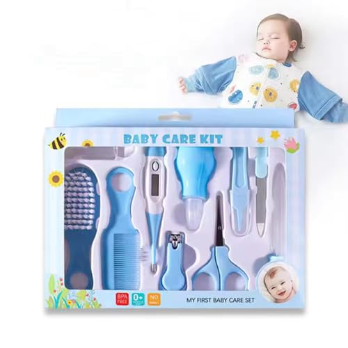 Scenty 10 In1 Baby Grooming Kit,Portable Baby Grooming Kit For New Born Baby,Finger Brush,Baby Nail Scissor,Baby Nail Cutter,Tweezer,Nail Filer,Newborn,Infants,Toddlers (10 In 1), Blue,White - Image 1