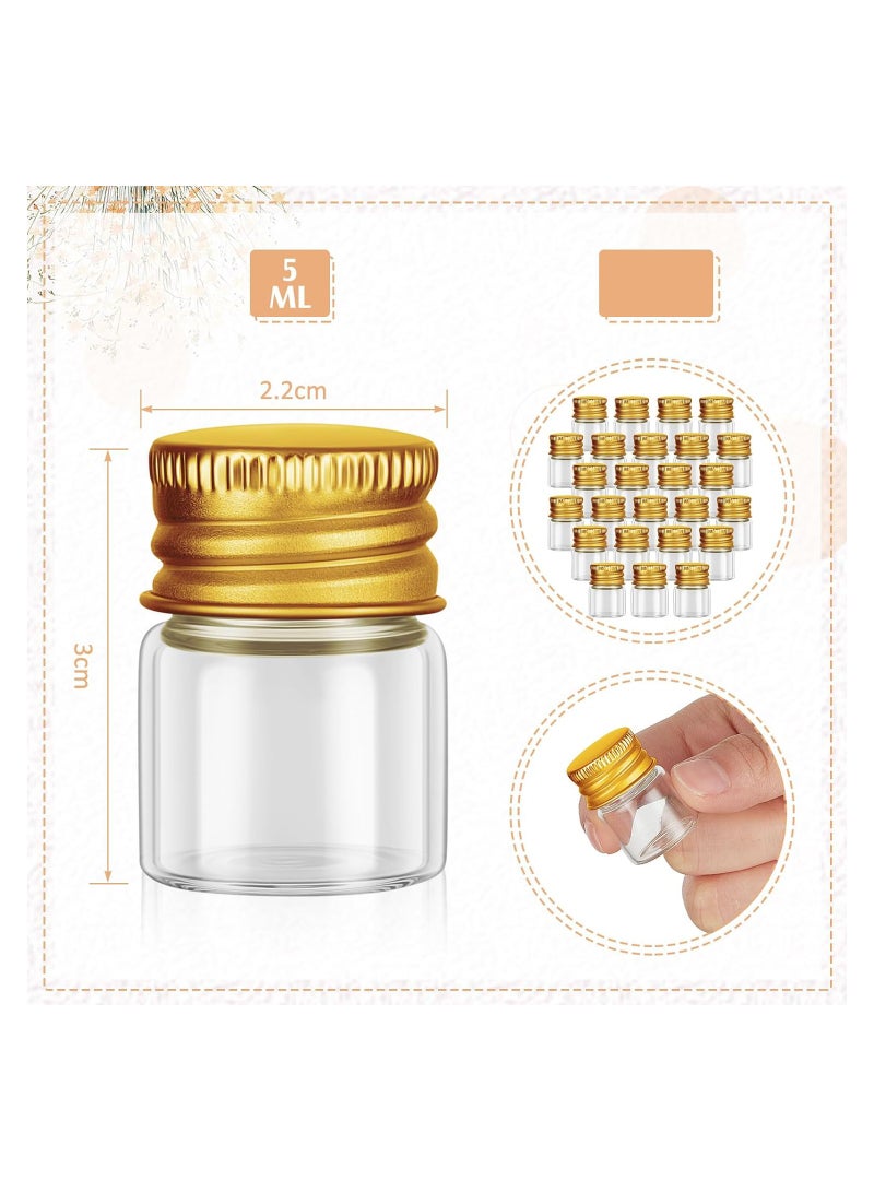 SYOSI 5 ml Mini Glass Bottles, 100 Pcs Tiny Jars with Aluminum Cap, Tiny Glass Jars Small Glass Vials with Screw Caps, Tiny Containers for DIY Craft Storage, Specimen Jars, Transparent and Reusable(Gold) - Image 5