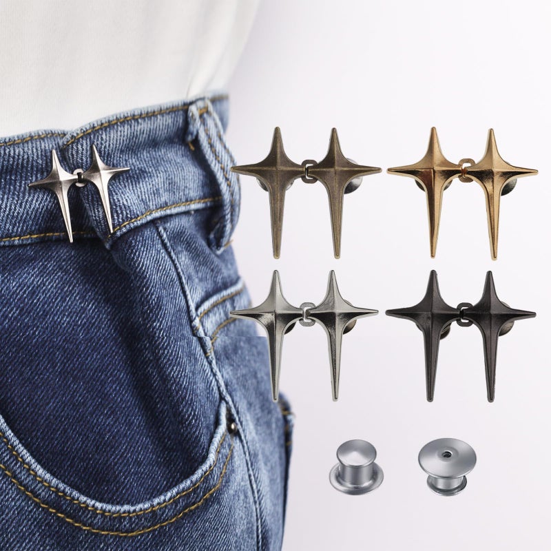 MASONEE Pant Waist Tightener Adjustable Jeans Button Pin for Waist Pants Clips to Tighten Waist No Sew Detachable Make Jeans Waist Smaller 4 Sets Jean Buttons for Loose Jeans Instant Pants Button Tightener - Image 1