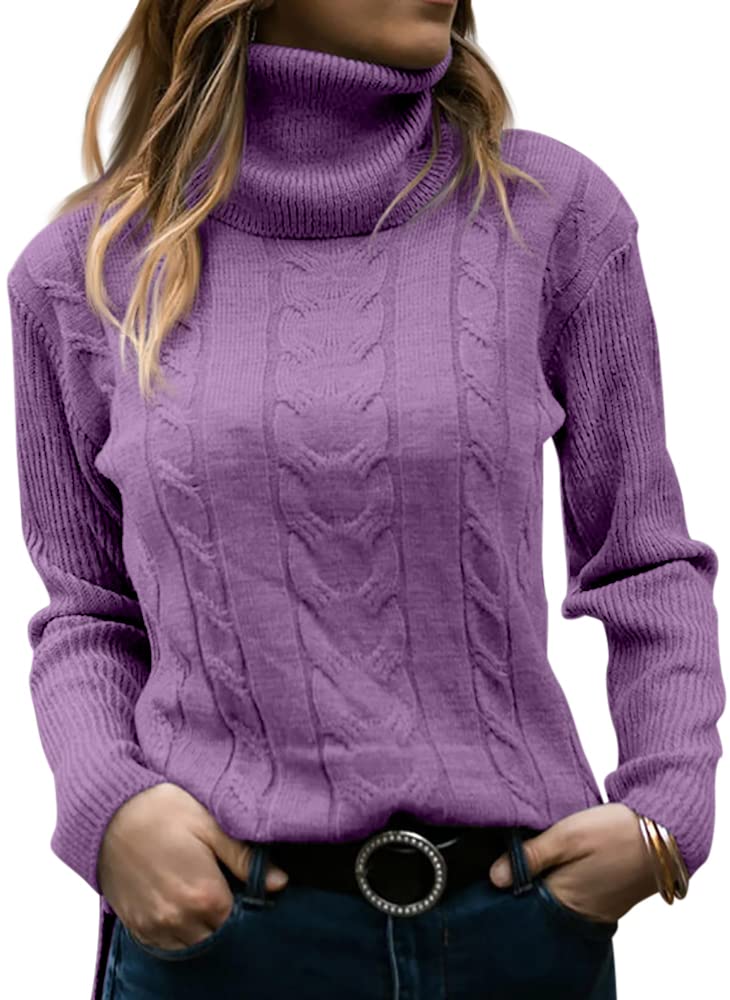 Langwyqu Womens' Turtleneck Long Sleeve Cable Knit Sweaters - Image 1