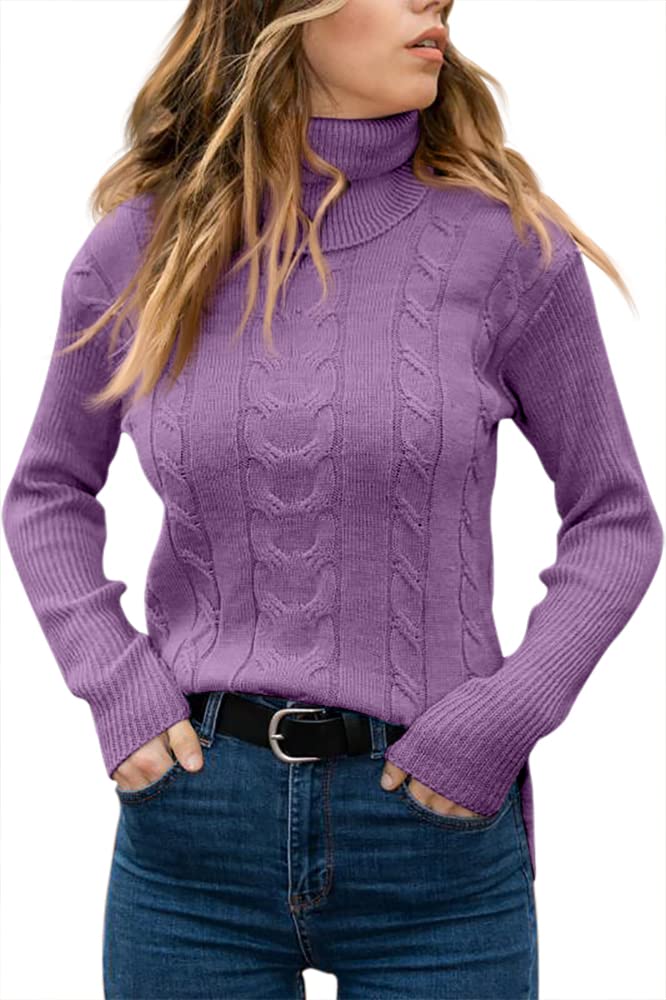 Langwyqu Womens' Turtleneck Long Sleeve Cable Knit Sweaters - Image 2