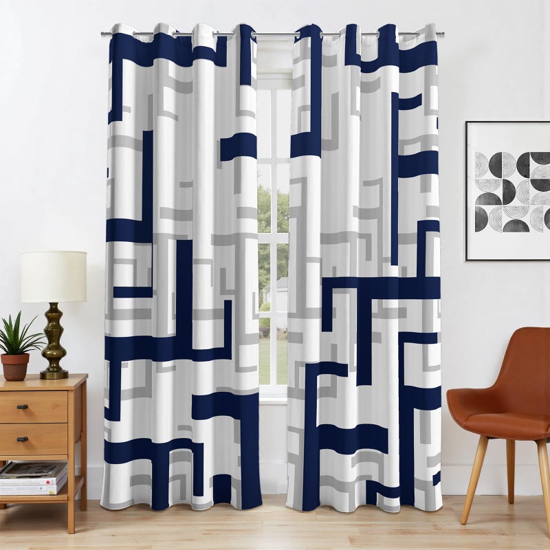 weesire Modern Blackout Curtains for Bedroom Living Room 2 Panels 100% Blackout Blue and White Pattern Curtains Abstract Curtains, 52x63 Inches - Image 3