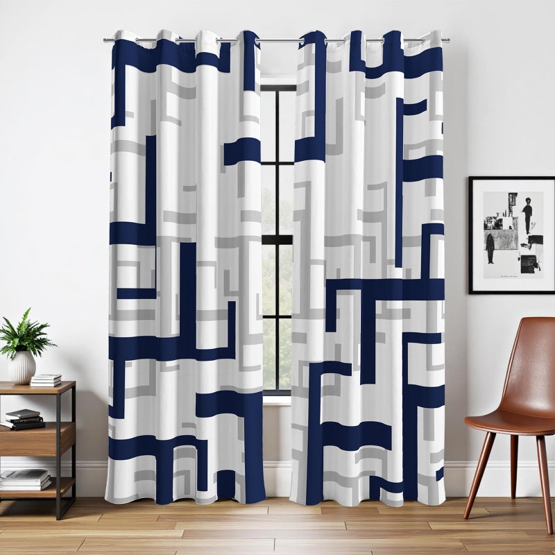 weesire Modern Blackout Curtains for Bedroom Living Room 2 Panels 100% Blackout Blue and White Pattern Curtains Abstract Curtains, 52x63 Inches - Image 2
