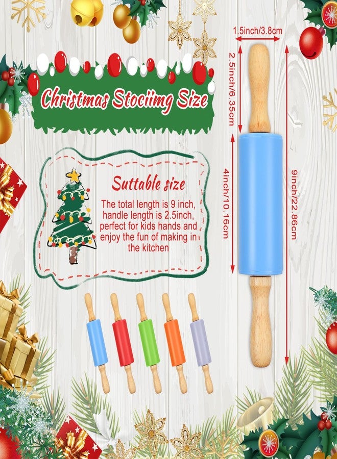 Tobeelec 10 Pcs Small Rolling Pin Kids 9 Inch Mini Rolling Pin Silicone Wooden Cooking Pins Baking 5 Colors Non Stick with Wooden Handle for Christmas Kitchen Dough Cookie Pastry Fondant Cake, Christmas Gifts - Image 2