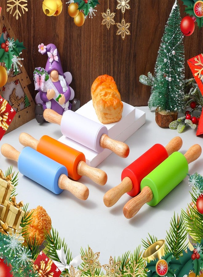 Tobeelec 10 Pcs Small Rolling Pin Kids 9 Inch Mini Rolling Pin Silicone Wooden Cooking Pins Baking 5 Colors Non Stick with Wooden Handle for Christmas Kitchen Dough Cookie Pastry Fondant Cake, Christmas Gifts - Image 5