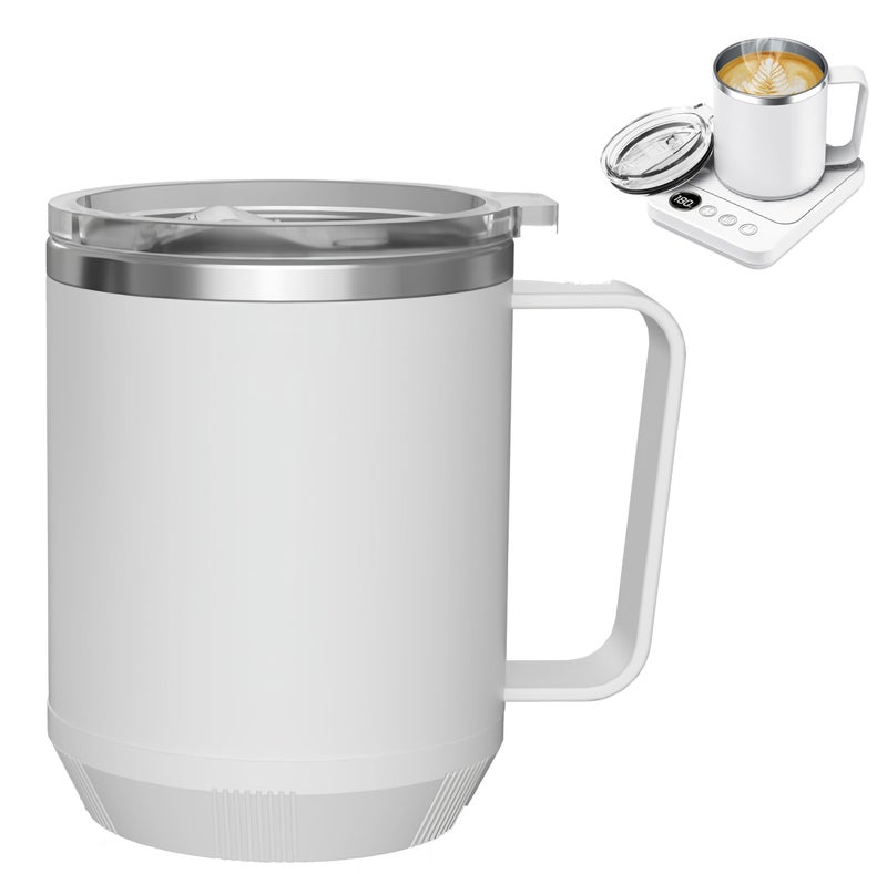 Felibeaco 16oz Heated Coffee Mug with Flat Bottom for Rapid Heating, Stainless Steel Heated Coffee Cup Suitable for Different Coffee Mug Warmer/Heaters, Heated Mug/Cup for Home and Office Desk,White - Image 1