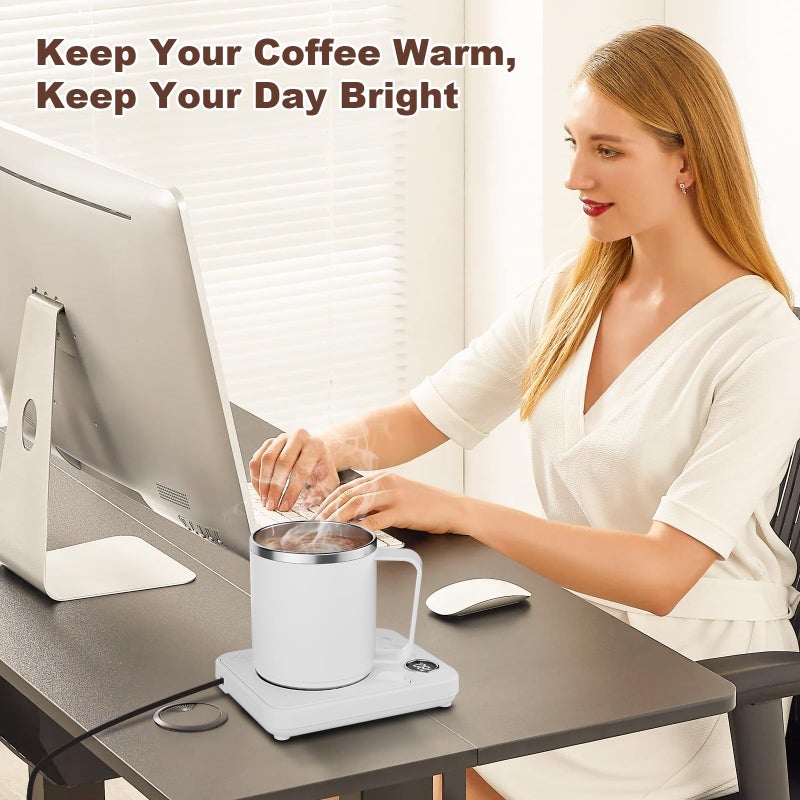 Felibeaco 16oz Heated Coffee Mug with Flat Bottom for Rapid Heating, Stainless Steel Heated Coffee Cup Suitable for Different Coffee Mug Warmer/Heaters, Heated Mug/Cup for Home and Office Desk,White - Image 3