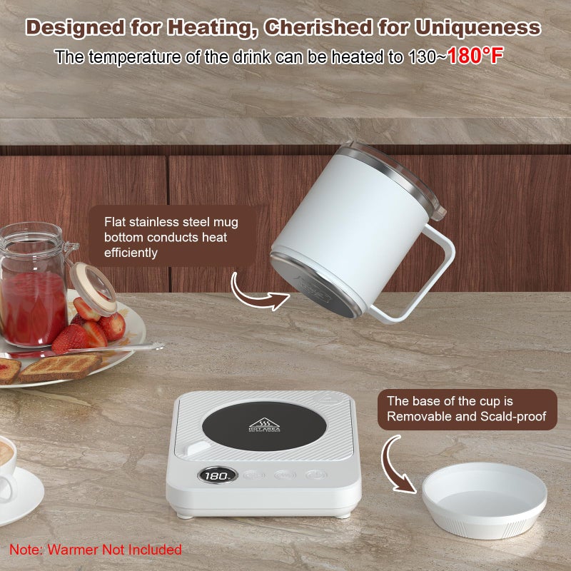 Felibeaco 16oz Heated Coffee Mug with Flat Bottom for Rapid Heating, Stainless Steel Heated Coffee Cup Suitable for Different Coffee Mug Warmer/Heaters, Heated Mug/Cup for Home and Office Desk,White - Image 2