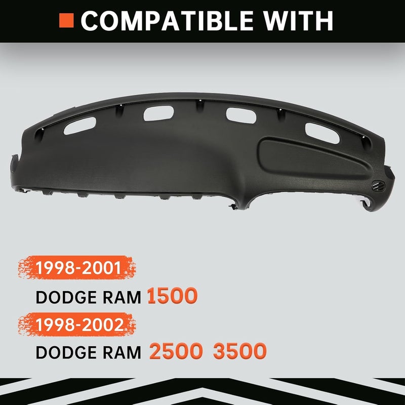 Kojem Dash Pad Cover Replacement for 1998-2002 Dodge Ram 1500 2500 3500 - Black Dashboard - Image 2