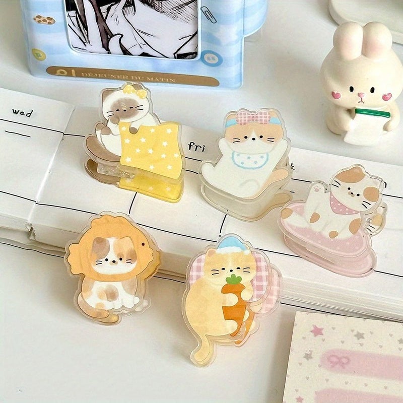 6pcs Mixed Color Acrylic Kitten Face Clips Set Adorable Themed Tabby Paws Paper Organizers For Binder Planner Scrapbook Desk Decor School Office Home Stationery Easy Use - Image 2