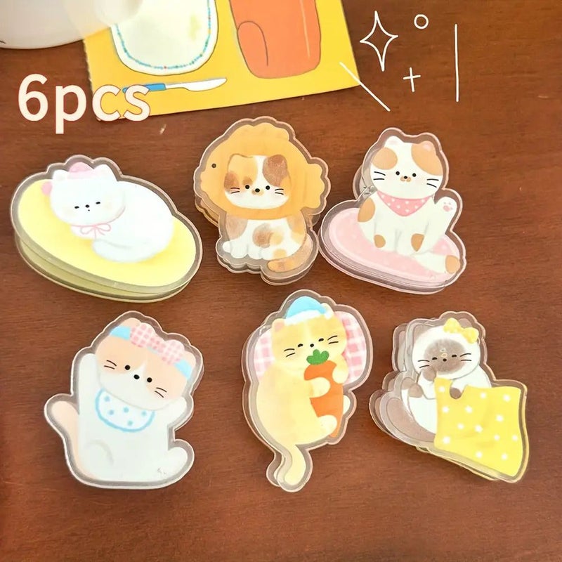 6pcs Mixed Color Acrylic Kitten Face Clips Set Adorable Themed Tabby Paws Paper Organizers For Binder Planner Scrapbook Desk Decor School Office Home Stationery Easy Use - Image 1