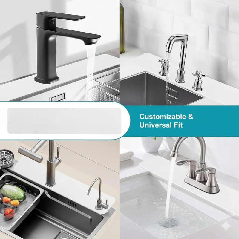 EazziSwitch Customizable Faucet Mat for Kitchen Sink: 30"L x 5.5"W DIY Irregular Bathroom Counter Protector - Cut to Fit with 2 or 3 Hole & Oval Rectangle Square Faucet Design - Extra Long Absorbent Splash Guard - Image 4