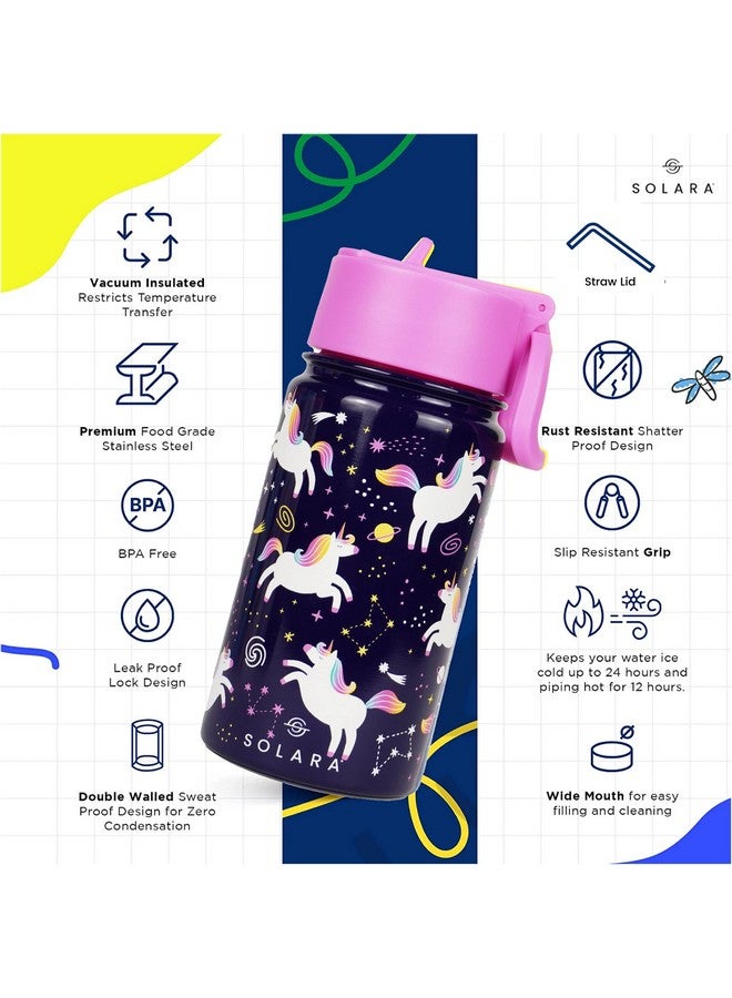 SOLARA Insulated Water Bottle for Kids 450ml, Kids Water Bottle, Sipper Bottle for Kids, Thermosteel Kids Bottles, Stainless Steel Water Bottles for Kids, Straw Bottle for Kids, Unicorn - Image 3