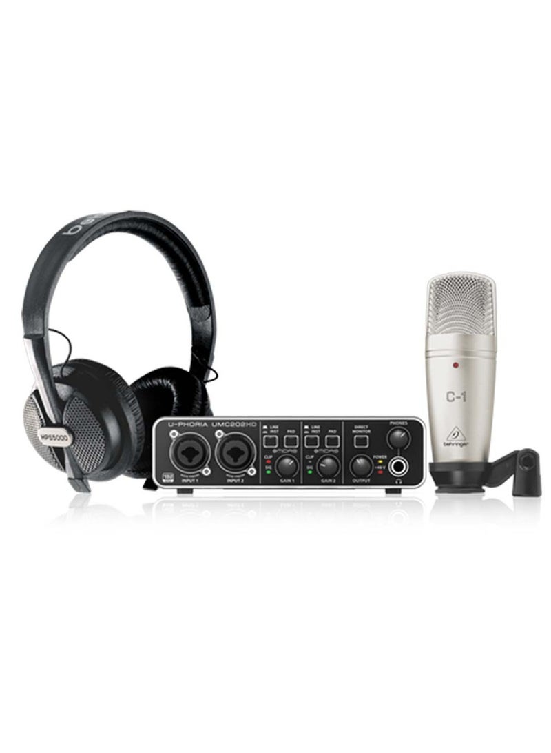 behringer Recording/Podcasting Bundle with UMC202HD USB Audio Interface, Condenser Microphone, and Studio Headphones - Image 1