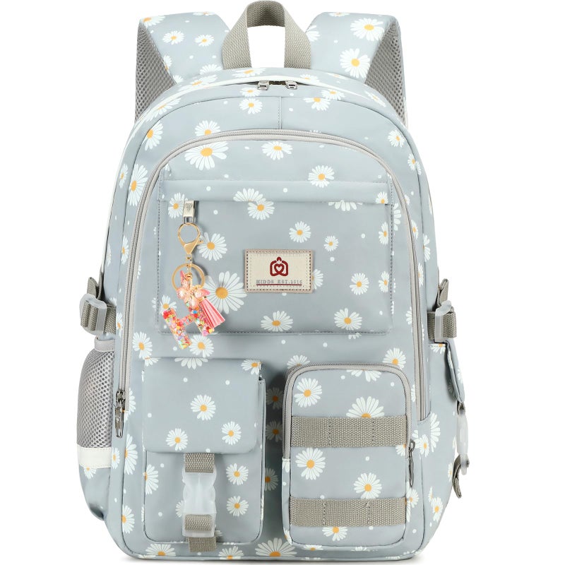 Hidds Laptop School Backpack for Teen Girls Women 156 Inch Cute College Backpacks Large Elementary Middle High School Bag Kids Student Daisy Bookbag Anti Theft Travel Back Pack Casual Daypack GreyDaisy - Image 2