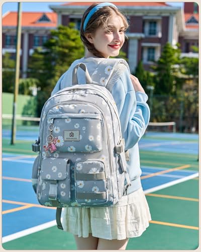 Hidds Laptop School Backpack for Teen Girls Women 156 Inch Cute College Backpacks Large Elementary Middle High School Bag Kids Student Daisy Bookbag Anti Theft Travel Back Pack Casual Daypack GreyDaisy - Image 3