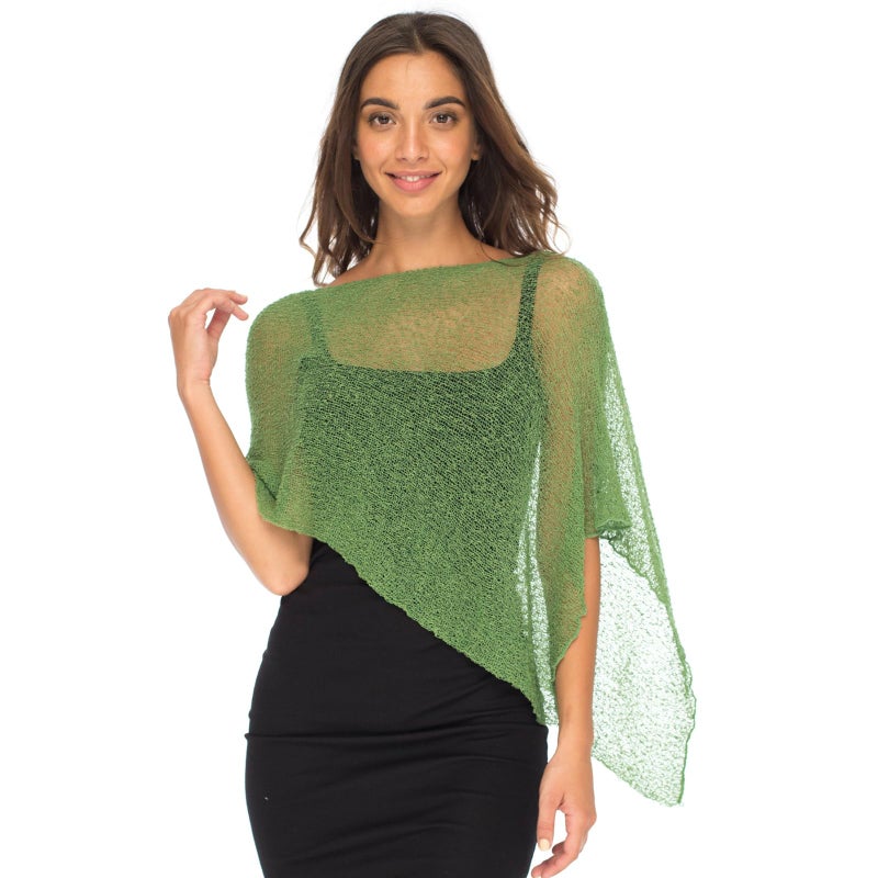Back From Bali Womens Sheer Poncho Shrug Bolero, Lightweight Summer Shrug Pullover Sweater Green - Image 1