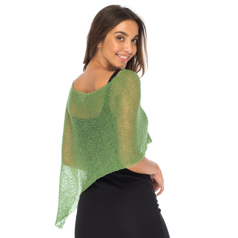 Back From Bali Womens Sheer Poncho Shrug Bolero, Lightweight Summer Shrug Pullover Sweater Green - Image 2