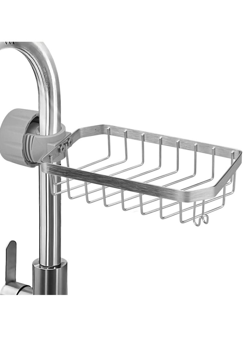 Kitchen Faucet Sponge Holder, Stainless Steel Faucet Rack, Adjustable Sponge Holder for Kitchen & Bathroom, Kitchen Faucet Caddy Organizer for Holding Sponge/Dish Soap/Rag (Sliver)  - Image 1