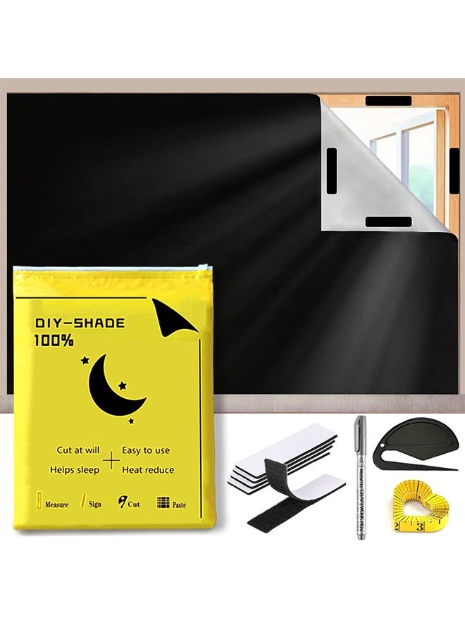 HOOPZOZA DIY Blackout Curtains Portable with Velcro Strips 5CS Set Blackout Shade Blackout Window Cover Blackout Window Curtains for Baby Nursery Travel Dorm Room Office Travel Dorm Room 145cm x 200cm Black  - Image 1