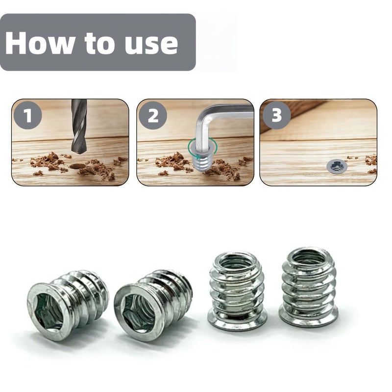 Threaded Inserts 100Pcs Galvanized Steel Hex Drive Nut Fasteners For Wood Screw In Applications M6x15mm Nuts And M6x25mm Bolts For Home And Office Furniture - Image 5
