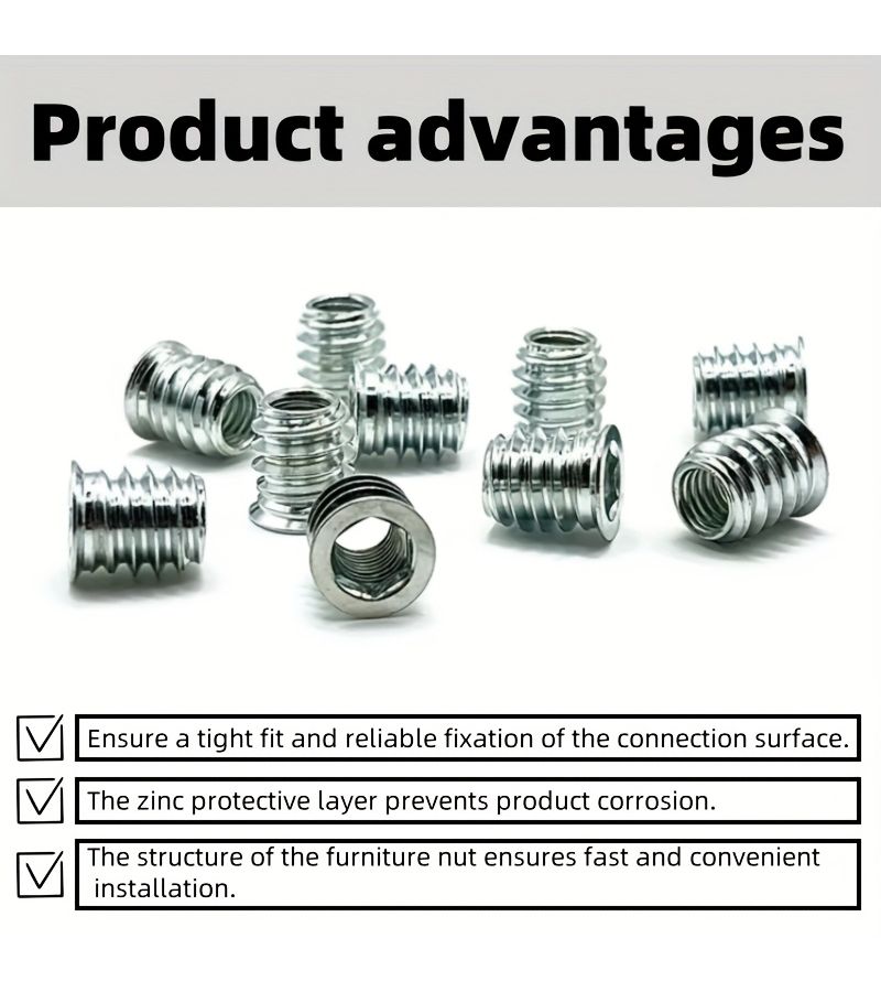 Threaded Inserts 100Pcs Galvanized Steel Hex Drive Nut Fasteners For Wood Screw In Applications M6x15mm Nuts And M6x25mm Bolts For Home And Office Furniture - Image 4