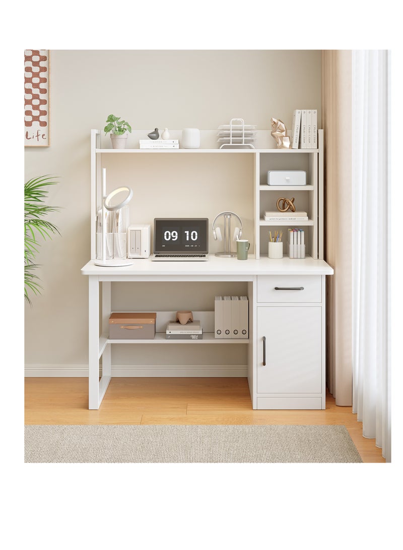 CityRiya-Long Student Study Desk with Bookshelf Layer, Computer Writing Desk - Home Office Desk with Drawers & Storage Cabinets, Compact Workstation for Bedroom Small Space Teens (YN116) - Image 1