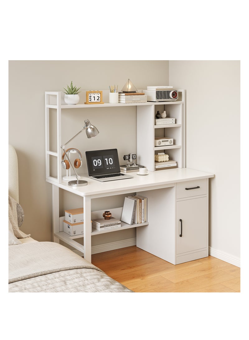 CityRiya-Long Student Study Desk with Bookshelf Layer, Computer Writing Desk - Home Office Desk with Drawers & Storage Cabinets, Compact Workstation for Bedroom Small Space Teens (YN116) - Image 2