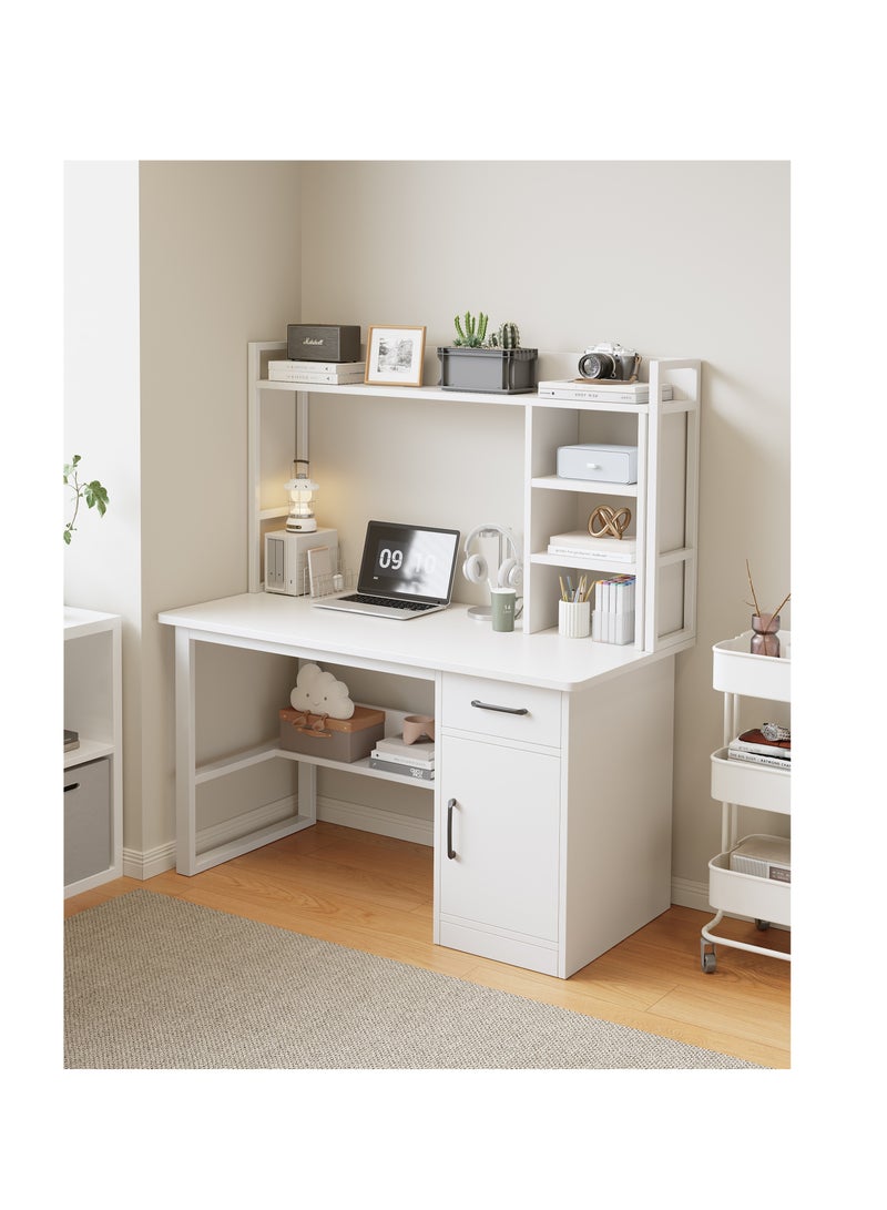CityRiya-Long Student Study Desk with Bookshelf Layer, Computer Writing Desk - Home Office Desk with Drawers & Storage Cabinets, Compact Workstation for Bedroom Small Space Teens (YN116) - Image 3