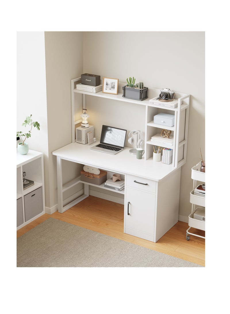 CityRiya-Long Student Study Desk with Bookshelf Layer, Computer Writing Desk - Home Office Desk with Drawers & Storage Cabinets, Compact Workstation for Bedroom Small Space Teens (YN116) - Image 4