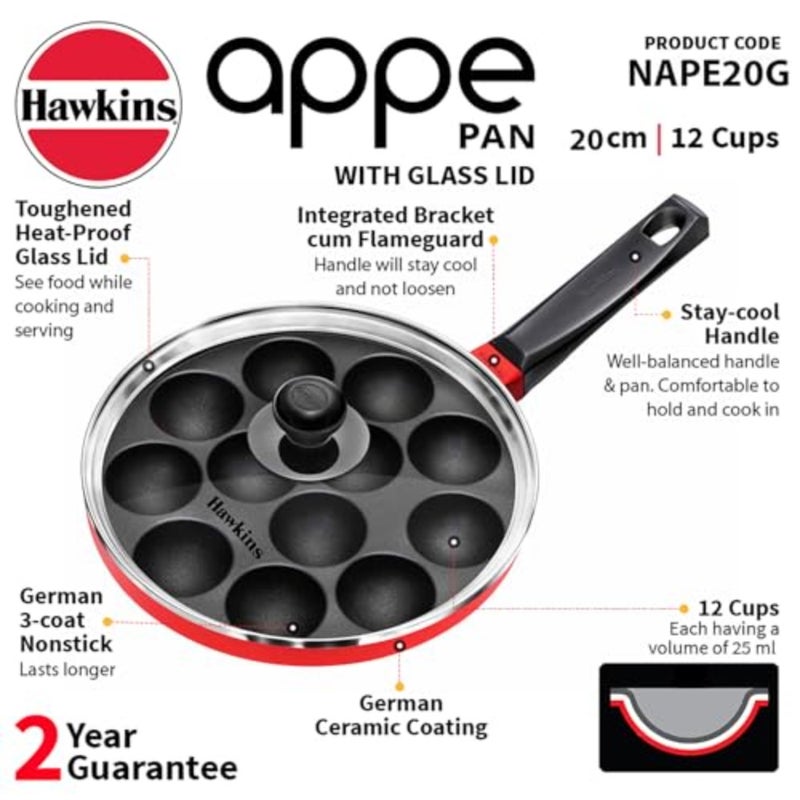 مقلاة غير قابلة للالتصاق بغطاء زجاجي، 12 كوب، 20 سم NAPE22G - Image 3