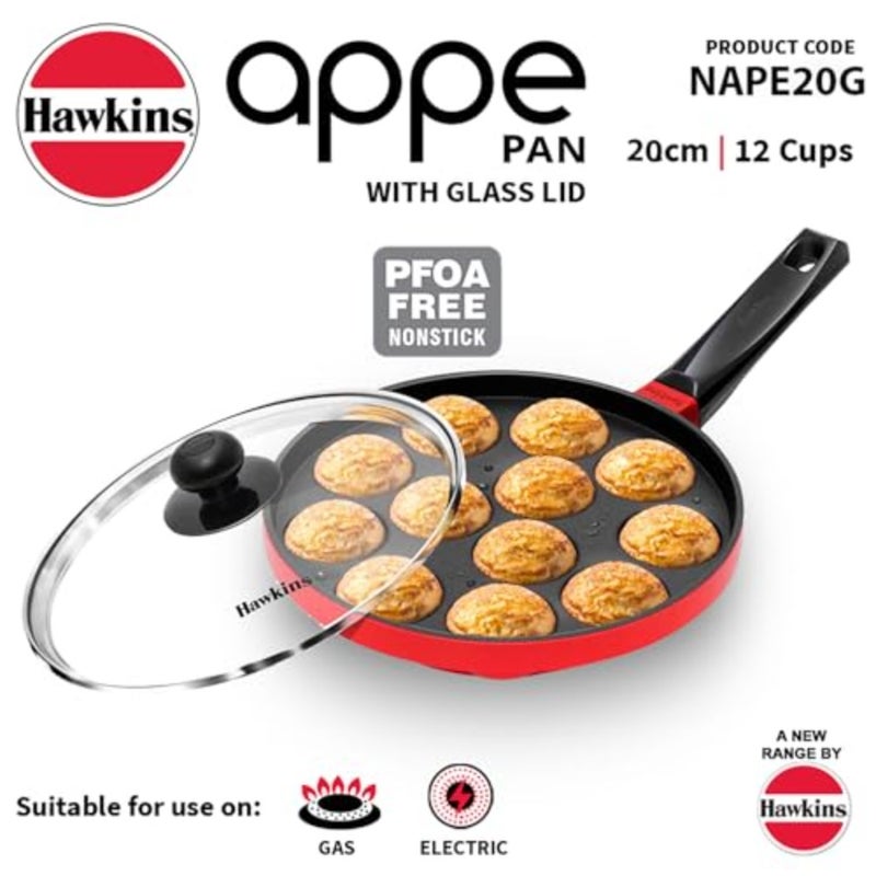مقلاة غير قابلة للالتصاق بغطاء زجاجي، 12 كوب، 20 سم NAPE22G - Image 2
