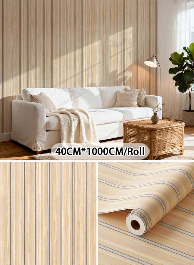 NOAEOU Wallpaper Imitation Wood Slat Wallpapers 15.7 Inch x 393 Inch Peel and Stick Self Adhesive Wood Wall paper PVC Vinyl Wallpaper Waterproof Faux Wood Grating Stripe Contact Paper (CSGS008) - Image 1