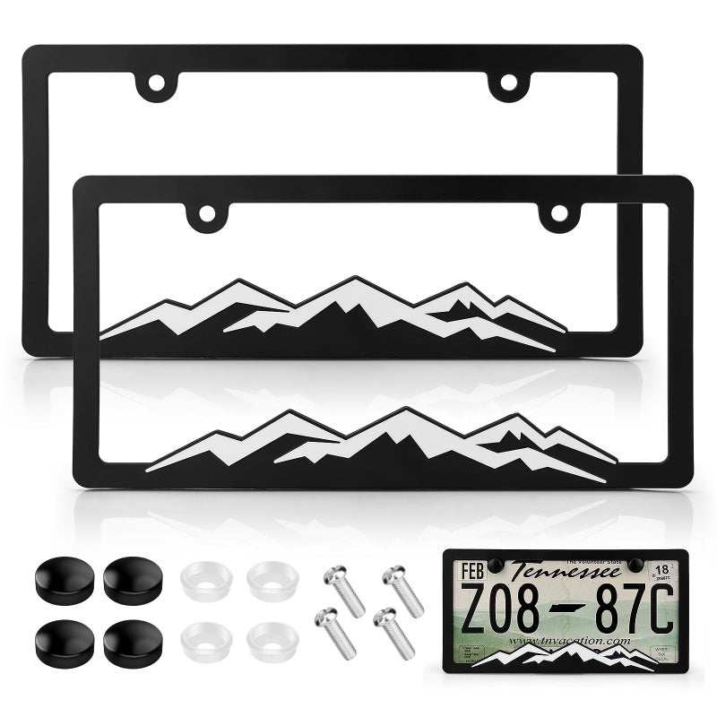 XCLPF Mountain License Plate Frames, Plastic License Plate Holderï¼ŒUniversal Car Tag Bracket, Off Road Style License Plate Holder Cover for Mountains Enthsusiast, 2 Packs 2 Hole Rust Proof Heavy Duty - Image 1