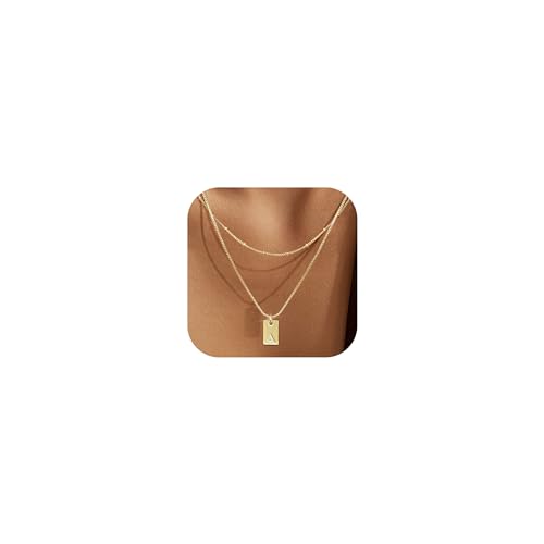 Krfy Layered Initial Necklaces for Women 14K Gold Plated Letter A Necklace Dainty Gold Name Necklace Personalized Initial Tag Pendant Necklace for Women Trendy Gold Jewelry - Image 1