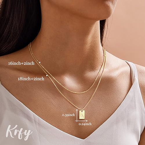 Krfy Layered Initial Necklaces for Women 14K Gold Plated Letter A Necklace Dainty Gold Name Necklace Personalized Initial Tag Pendant Necklace for Women Trendy Gold Jewelry - Image 4